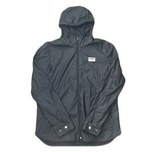 Men’s Black Hooded Raincoat with Back Pocket, L